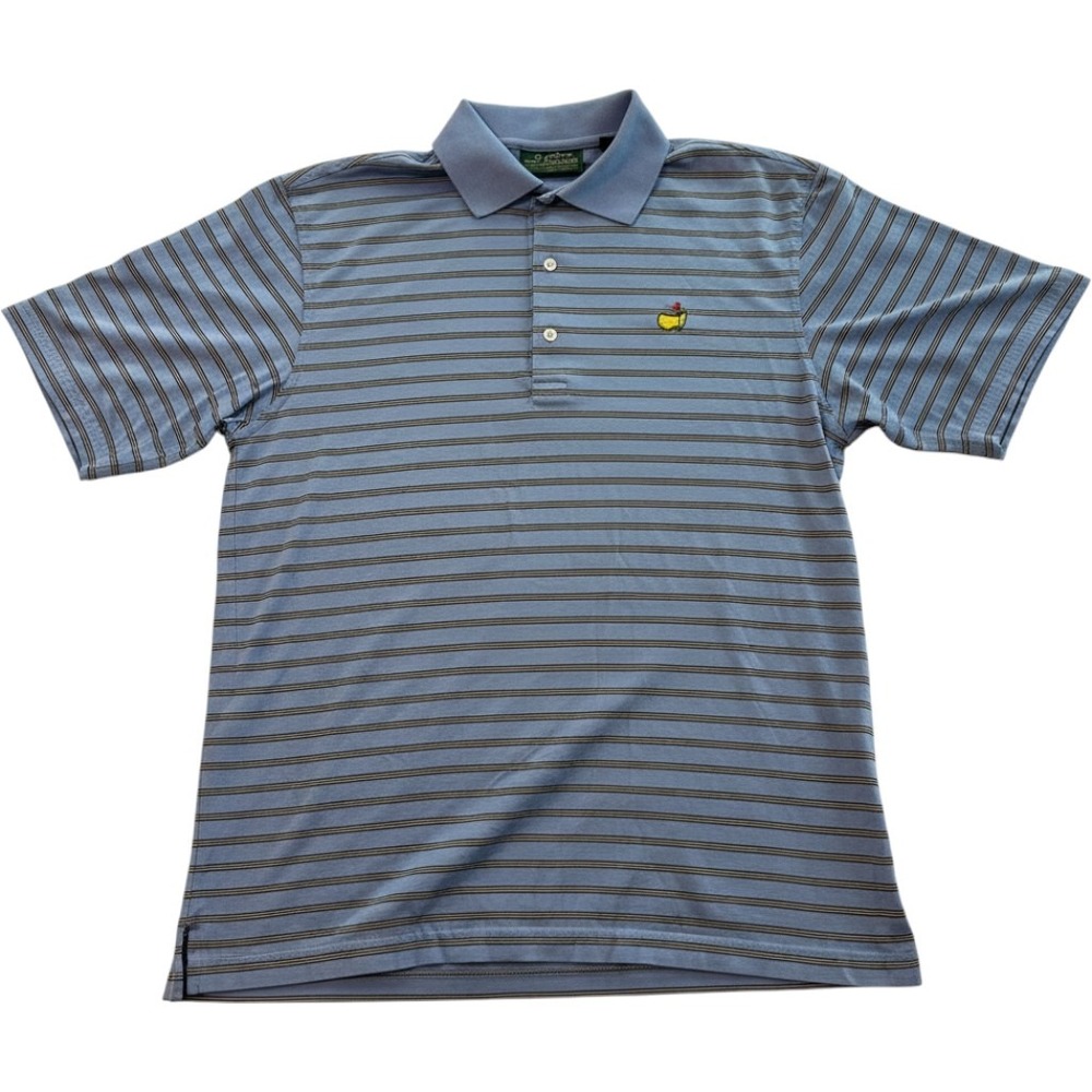 Amen Corner Masters Golf Polo Mens Medium Blue Striped Pima Cotton Mercerized